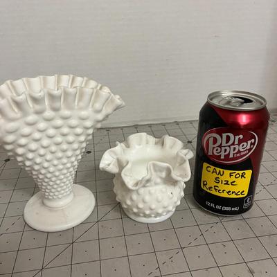 White Hobnail Milk Glass Vases Set