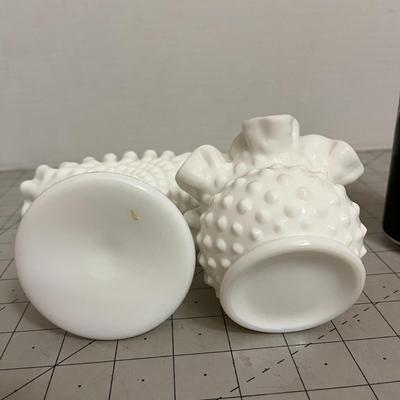 White Hobnail Milk Glass Vases Set