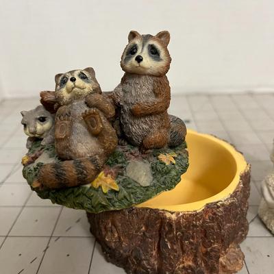 Adorable Woodland Raccoon and Bunny Figurines