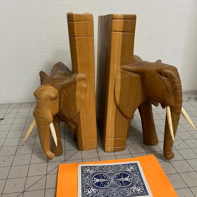 Genuine BESMO Hand-Carved Elephant Bookends