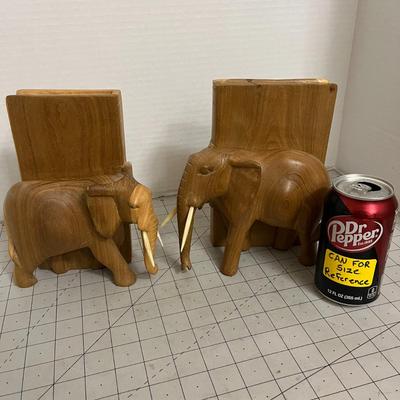 Genuine BESMO Hand-Carved Elephant Bookends
