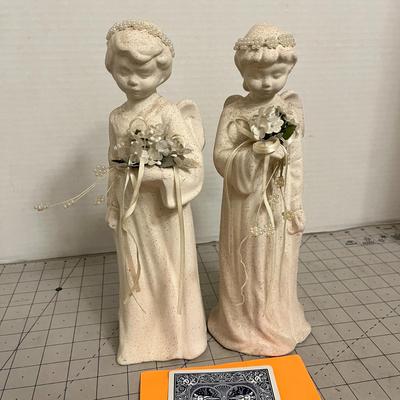 Lighted Angel Figurines with Floral Accents