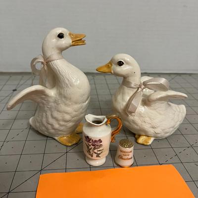 Vintage Ceramic White Duck Figurines