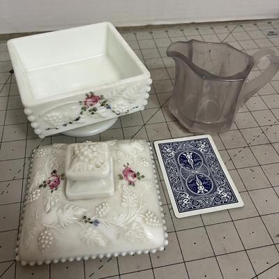 Westmoreland Square Milk Glass with Glass Mug