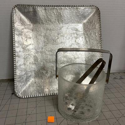 Vintage Aluminum Birds In Flight Design Tray + ice bucket