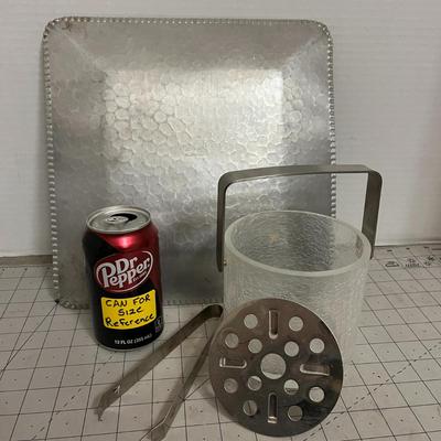 Vintage Aluminum Birds In Flight Design Tray + ice bucket