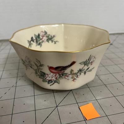 Hand Painted Bird Bowl with Gold Trim