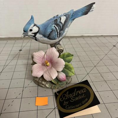 Blue Jay Figurine with Hibiscus Flower