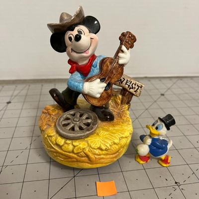 Vintage Cowboy Mickey Mouse Figurine revolving music box