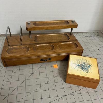 Wooden Desk Organizer with Drawer and Letter Rack