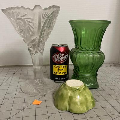 Frosted & Emerald Green Pressed Glass Vase