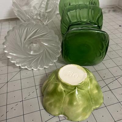 Frosted & Emerald Green Pressed Glass Vase