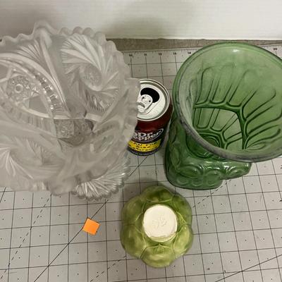Frosted & Emerald Green Pressed Glass Vase