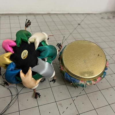 Vintage Pin Cushion Pair – Asian Doll & Floral Dome Designs