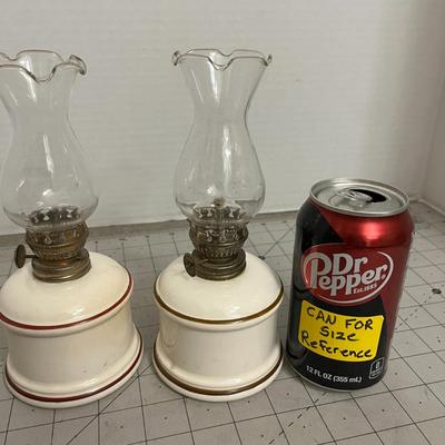 Pair of Oil Lamps with Ruffled Glass Chimneys