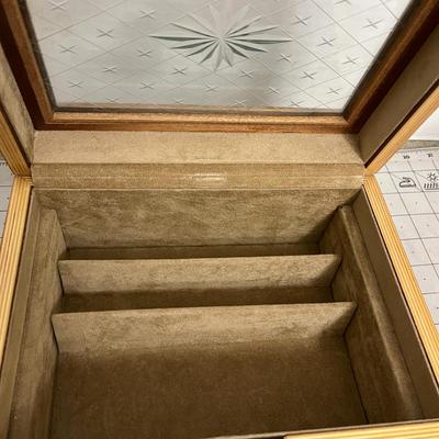 Wooden Glass-Top Display Box with Etched Lid and Velvet Lining