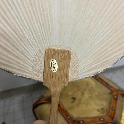 Decorative Japanese Uchiwa Fan & Brass-Tone Hexagon Box
