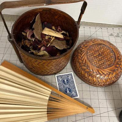 Large Handcrafted Bamboo Basket with Folding Display Fan