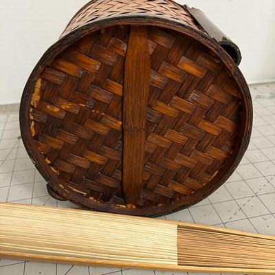 Large Handcrafted Bamboo Basket with Folding Display Fan