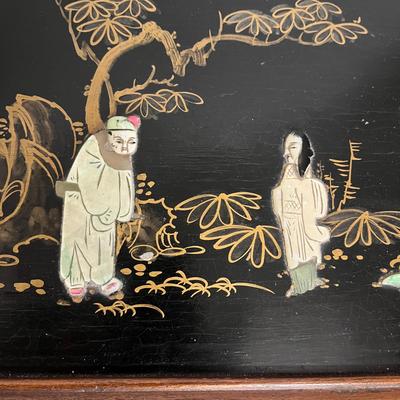 Vintage Asian-Inspired Wooden Jewelry Box with Inlaid Panels