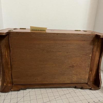 Vintage Asian-Inspired Wooden Jewelry Box with Inlaid Panels