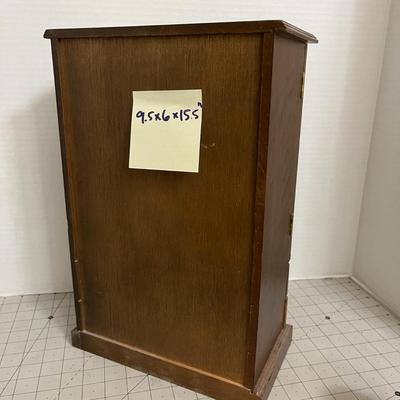 Vintage Wooden Jewelry Armoire with Etched Glass Doors and Drawers