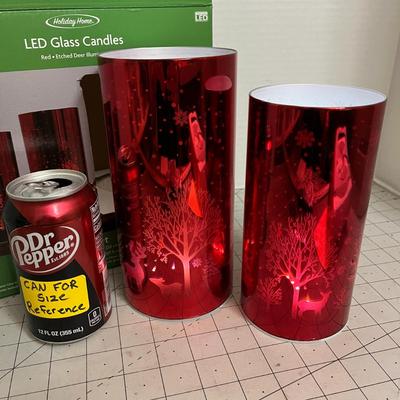 Glass Candle Set – Red with Etched Deer Design