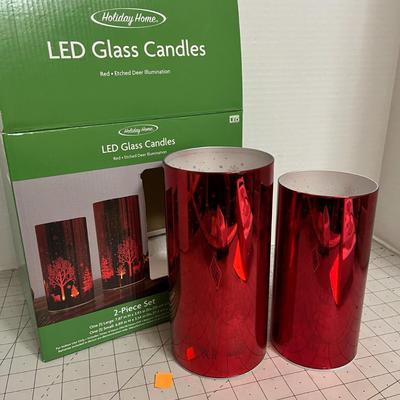 Glass Candle Set – Red with Etched Deer Design