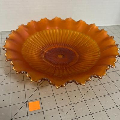 Vintage Marigold Carnival Glass Bowl with Ruffled Edge
