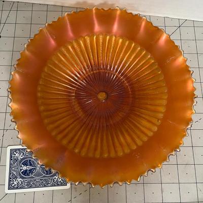 Vintage Marigold Carnival Glass Bowl with Ruffled Edge