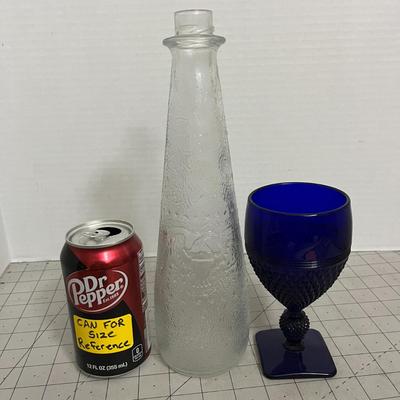 Frosted Commemorative Bottle & Cobalt Blue Goblet Set
