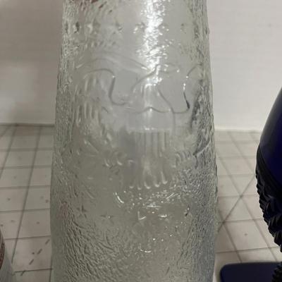 Frosted Commemorative Bottle & Cobalt Blue Goblet Set