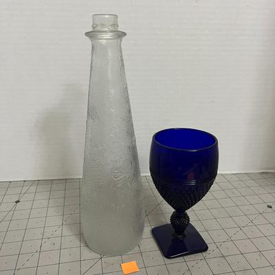 Frosted Commemorative Bottle & Cobalt Blue Goblet Set