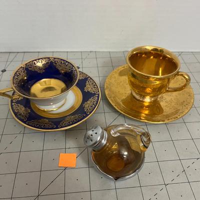 Regal Teacup & Saucer Pair with Amber Glass Shaker