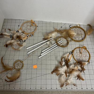 Boho Dreamcatcher and Feather Wind Chime Decor Set