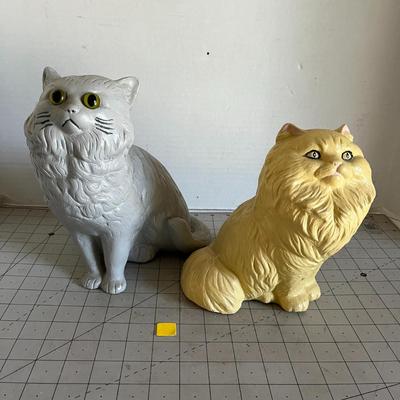 Ceramic Cat Statues – Gray & Yellow Pair