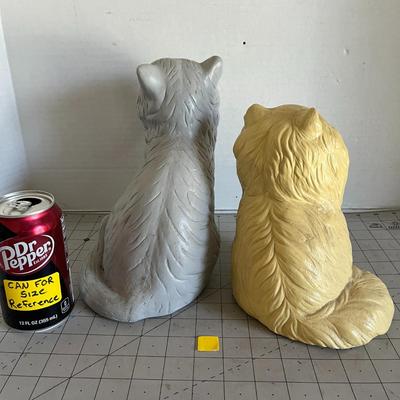 Ceramic Cat Statues – Gray & Yellow Pair