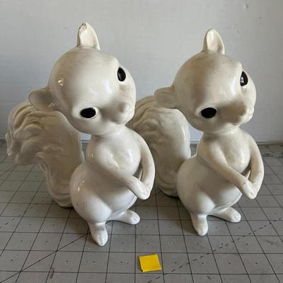 Vintage White Ceramic Squirrel Pair