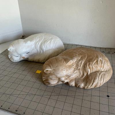 Set of Two Sleeping Cat Sculptures