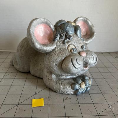 Whimsical Gray Mouse Figurine with Flower Accent