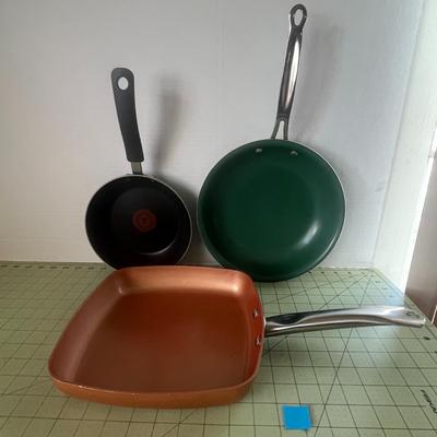 Nonstick Frying Pan Trio – Copper, Green, & T-fal Skillets (3-Piece Set)