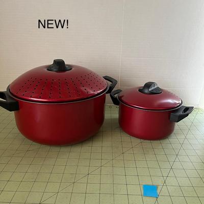 NEW Red Non-Stick Pot Set – 2-Piece with Strainer Lid