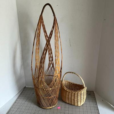 Tall Woven Floor Basket Pair