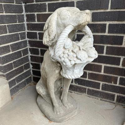 Concrete Dog W/ Basket of Fruit in Mouth