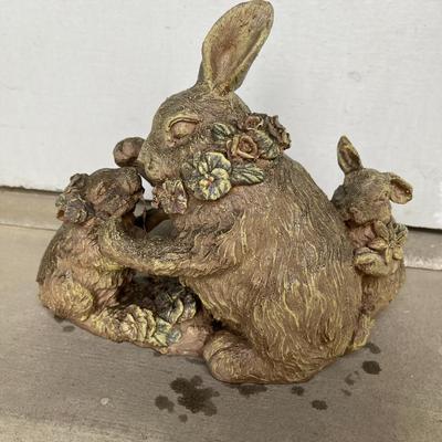 Floral Bunny Family Statue