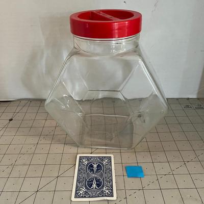 Hexagon Glass Jar Red Lid