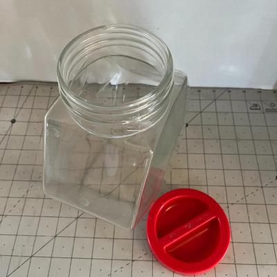 Hexagon Glass Jar Red Lid