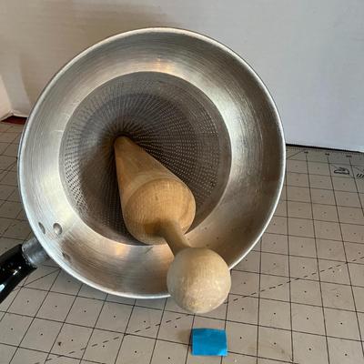 Vintage Metal Strainer & Pestle Canning Sieve