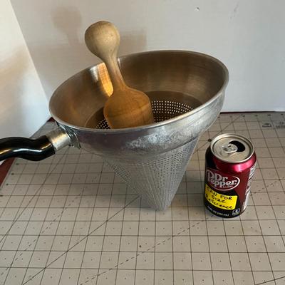 Vintage Metal Strainer & Pestle Canning Sieve
