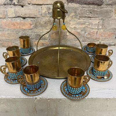 Sale Photo Thumbnail #214: Beautiful tray with with saucers, 7 intact cups, a delicate spoon and pouring vessel
